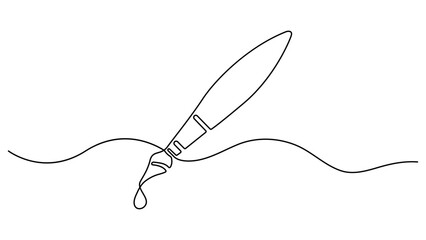 Fototapeta premium Paint brush in one continuous line art illustration, Single line art paint brush. Continuous line drawing of a paintbrush creating a flowing. wavy stroke, symbolizing creativity. Vector illustration