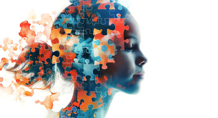 World autism awareness day concept, A child with autism, Mind's puzzle, Puzzle piece mind.