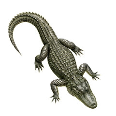 Detailed Illustration of an American Alligator with Scaly Skin and Powerful Tail on White Background