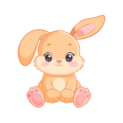 A cute pink cartoon bunny character holds colorful Easter eggs in this funny spring holiday vector illustration featuring a sweet baby animal art design