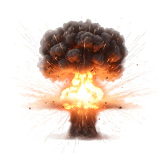 Intense Nuclear Explosion with Fiery Blast and Smoke on a White Background bomb fire
