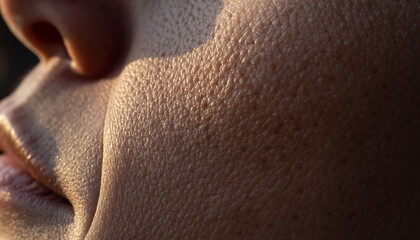 Fototapeta premium Close-up of human skin with detailed texture and pores.
