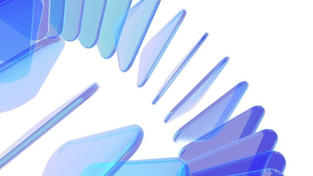Abstract background blue purple gradient glass effect with 3D holographic triangle shapes on white background