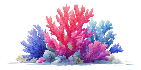 Colorful coral reef illustration on a black background. Includes various hues and a sandy base © Beval