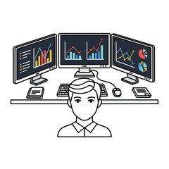 Data Analyst Working with Multiple Monitors and Charts