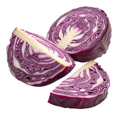 Fototapeta premium Vibrant red cabbage slices with intricate white patterns