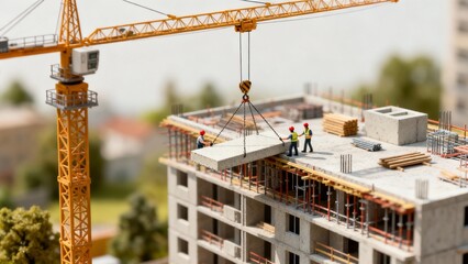 Naklejka premium Miniature diorama of apartment building construction site