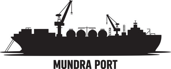 Obraz premium Industrial silhouette of mundra port featuring cargo ship and heavy duty harbor crane systems