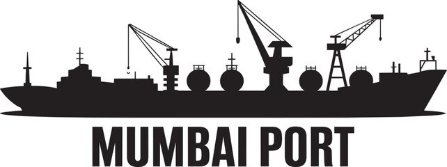 Obraz premium Mumbai port landscape with ships, cargo containers, cranes, and port infrastructure elements