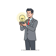 Businessman Holding Lightbulb Thoughtful Idea