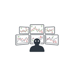 Stock Market Monitoring Analyst with Multi Screen Display