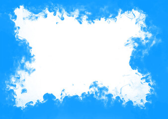 Vibrant blue colored smoke or ink swirls dramatically around a dark rectangular central area providing a dynamic abstract background design element.