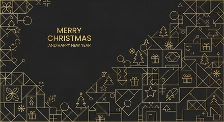 Fototapeta premium A festive Christmas and New Year greeting card with gold geometric designs