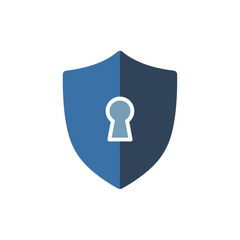 Modern graphic representation of a sturdy blue shield with a prominent keyhole, conveying concepts of digital security, data protection, controlled access, and online privacy