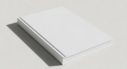 Minimalist white hardcover book mockup on a light grey background with shadow.
