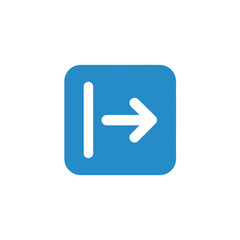 Simple graphic icon for digital forward progression, text indent, or next step. A white arrow on a blue rounded square for modern UI navigation