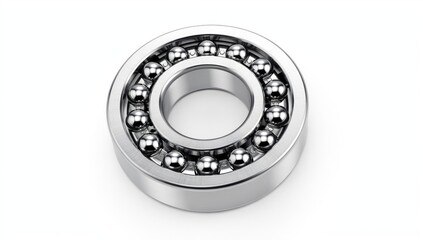 Close-up of a metal ball bearing on a white background