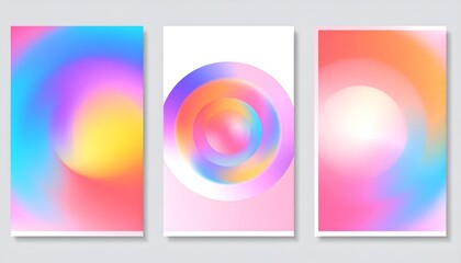 Fototapeta premium Three posters colorful, gradient circles in varied pastel color schemes