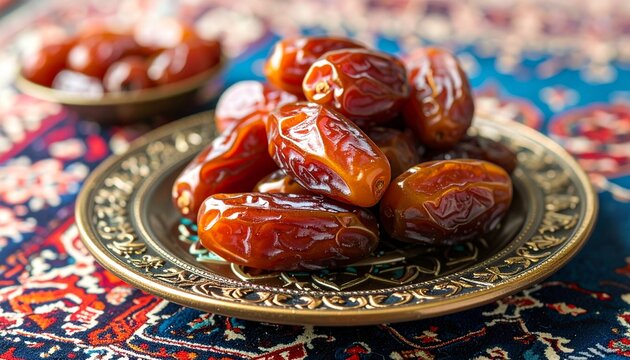 Delicious Dates on a Decorative Plate - A Sweet Treat.