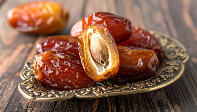 Delicious Dates on a Decorative Plate - A Sweet and Healthy Treat.