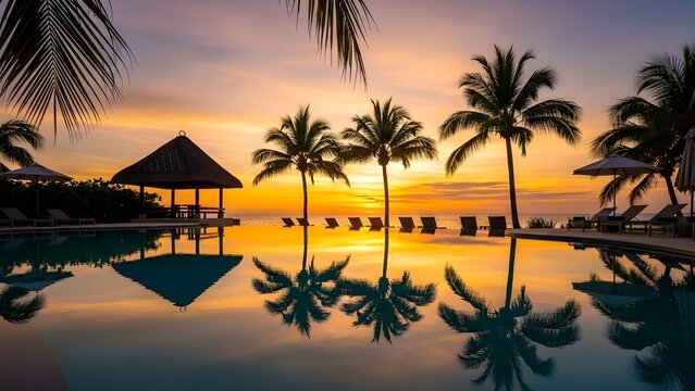 Tropical Sunset Resort Infinity Pool View