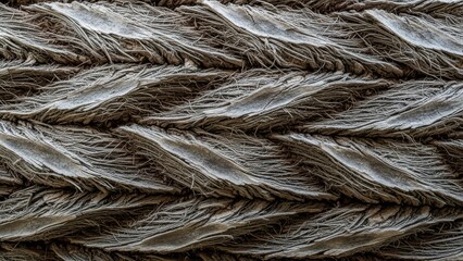 Fototapeta premium Close-up of textured natural fiber rope weaving pattern with intricate twists and braided design in earthy tones