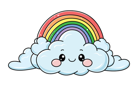 Doodle cute cloud with rainbow