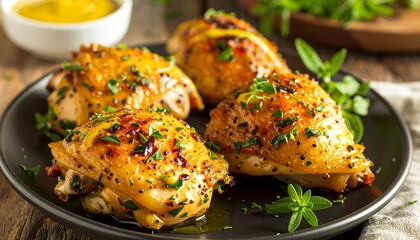 Golden Glaze: Herb-Crusted Chicken in Mustard Harmony
