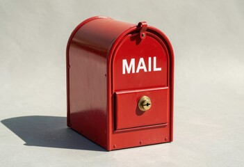Red Mailbox with Gold Lock and White Background