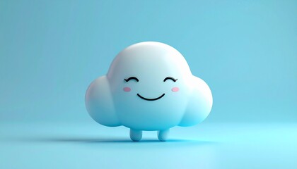 Animated, smiling cloud figure with rosy cheeks and tiny feet