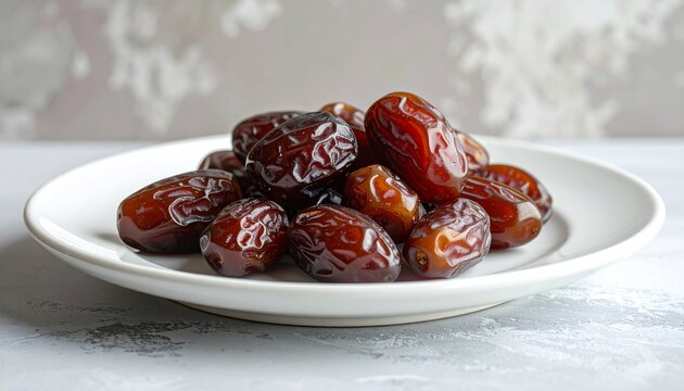Delicious and Nutritious Dates on a White Plate.