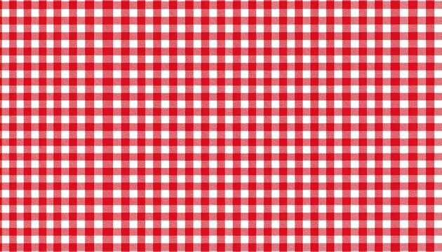 Classic red and white gingham plaid pattern with tiny checks, evoking a traditional country kitchen, picnic, or festive holiday atmosphere for charming fabric and background designs.