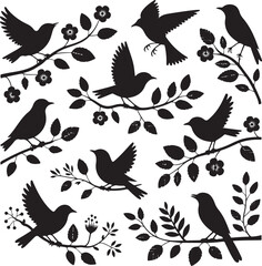 Fototapeta premium Spring set birds and twigs.