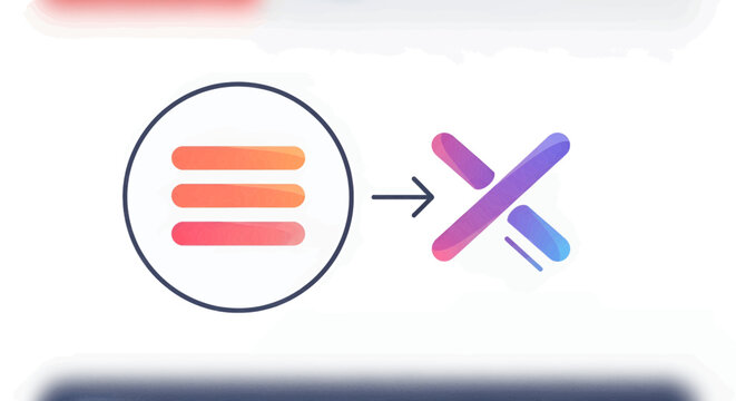 Dynamic user interface animation showing a hamburger menu icon transforming into a vibrant close x button