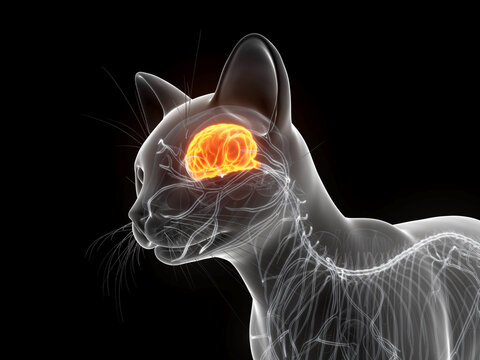 Accurate 3D Depiction Highlighting The Brain Of A Cat