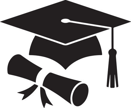 Graduation cap and diploma silhouette icon