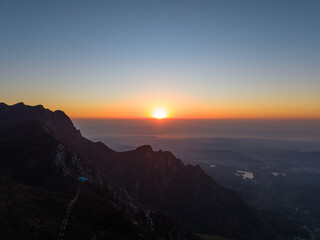 Sunrise over majestic mountains in Lushan, Jiangxi, China