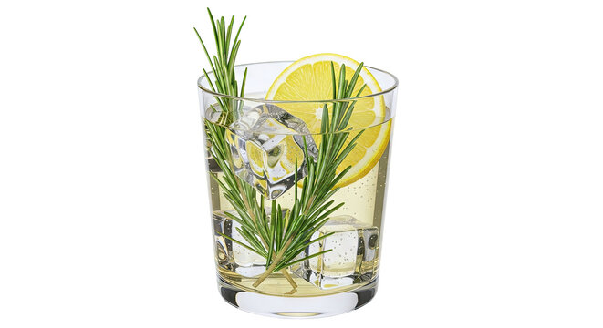 Refreshing Cocktail with Rosemary and Lemon Slice