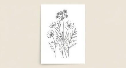 Whisked texture flower illustration on white paper, minimalist dotted floral art print, elegant botanical bouquet design for decoration.