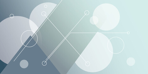 Abstract Geometric Circles and Diagonal Lines Background with Soft Teal Gradient