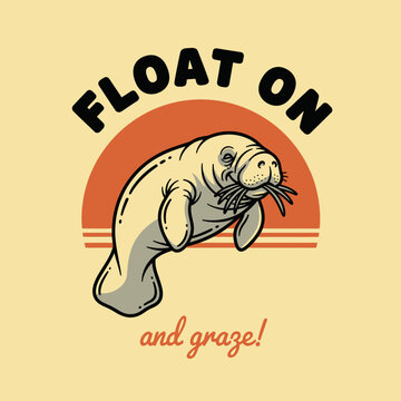 A cute manatee floats serenely in the water with a gentle expression.