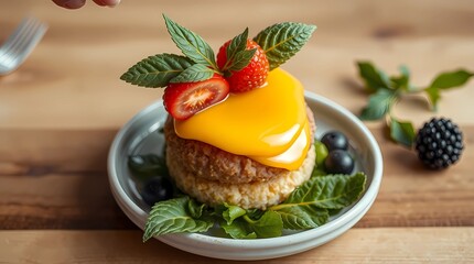 fruit cake with cream and strawberry