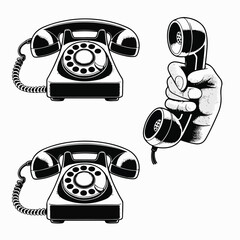 Retro Halftone Rotary Phone Illustration Set 