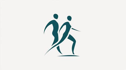 Two figures run together in a simple graphic design showing movement and activity in a minimalist style