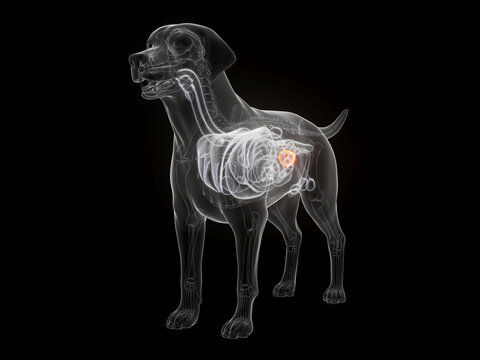 Illustrated View Showing The Bladder Of A Canine