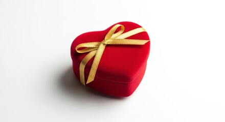 Red Heart-Shaped Velvet Gift Box Tied with a Golden Ribbon