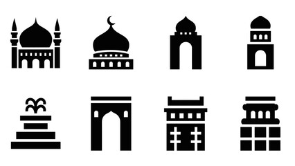 Fototapeta premium Icon set featuring minimalist islamic architecture elements