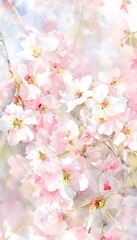 Fototapeta premium Spring cherry blossoms watercolor illustration soft pink flowers gentle sunlight serene landscape art