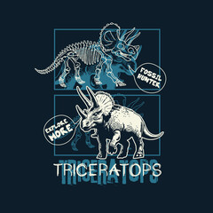 dinosaur triceratops fossil vector illustration with slogan graphic for t shirt print © Saranya