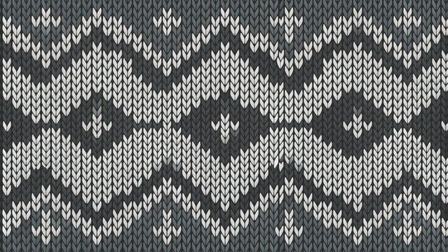 black and white knitted pattern vector background 